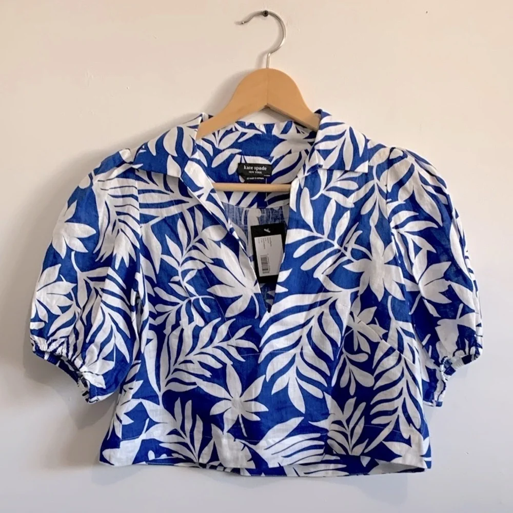 BNWT Kate Spade Tropical Foliage Puff Sleeve Top size Xs - Picture 3 of 4